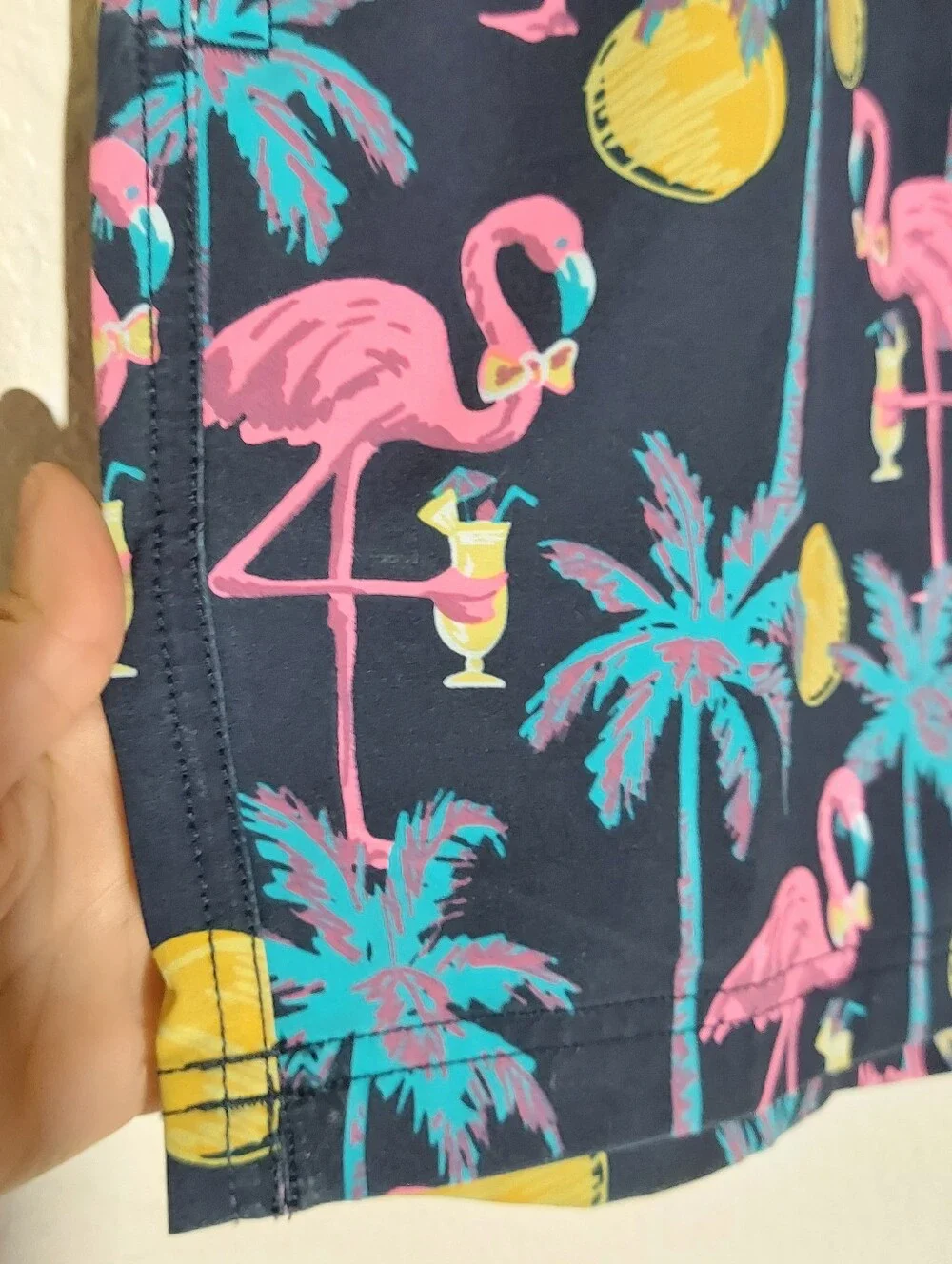 Party Pants Flamingo Navy Blue/Pink & Yellow Swim Resort Wear Short MN XXL NWT